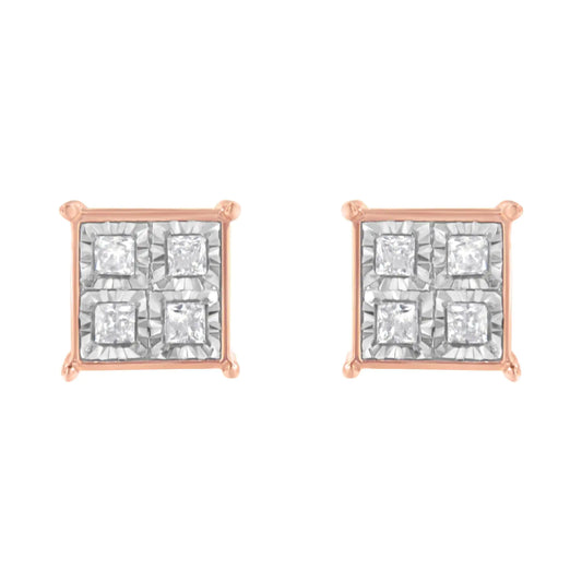 Rose Gold Plated Sterling Silver Diamond Composite Stud Earrings (3/4 cttw, J-K Color, I1-I2 Clarity)