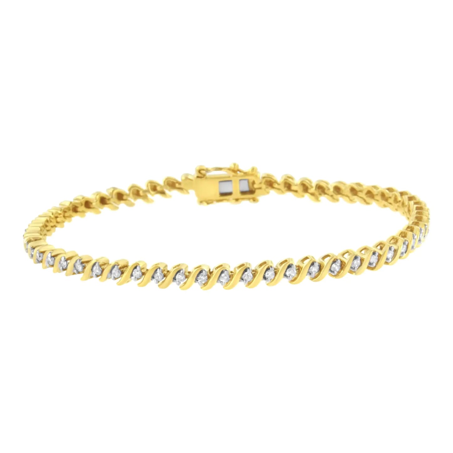 Yellow Gold Plated .925 Sterling Silver 1/2 Cttw 2-Prong Set Diamond S Link Tennis Bracelet (I-J Color, I3 Clarity)- 7.25"