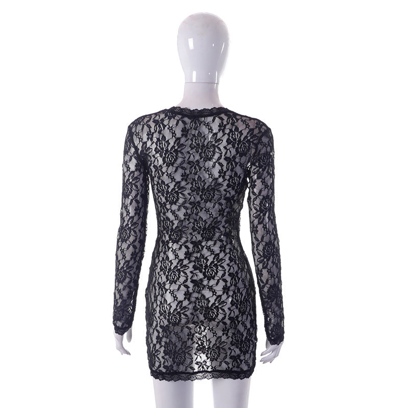 Sheer Lace Trim Sleepwear Midi Dress