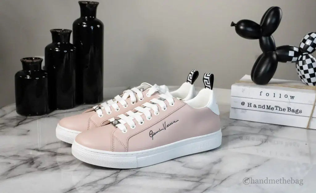 Versace Signature Lace Leather Sneakers Blush