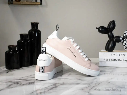 Versace Signature Lace Leather Sneakers Blush