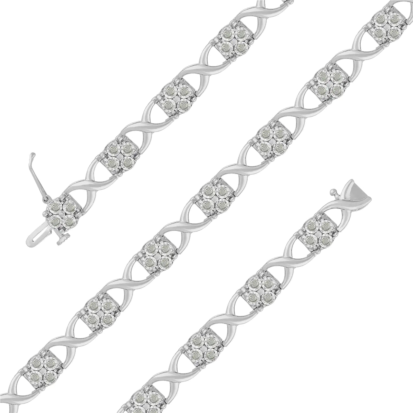 .925 Sterling Silver Rose-Cut Diamond Love Locks Link Bracelet (1.00cttw,I-J color,I3-Promo clarity)