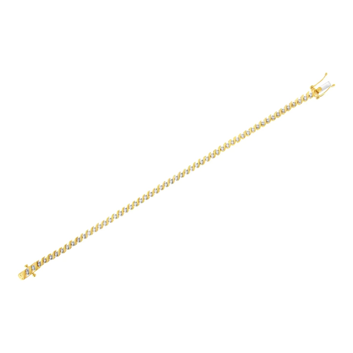 Yellow Gold Plated .925 Sterling Silver 1/2 Cttw 2-Prong Set Diamond S Link Tennis Bracelet (I-J Color, I3 Clarity)- 7.25"