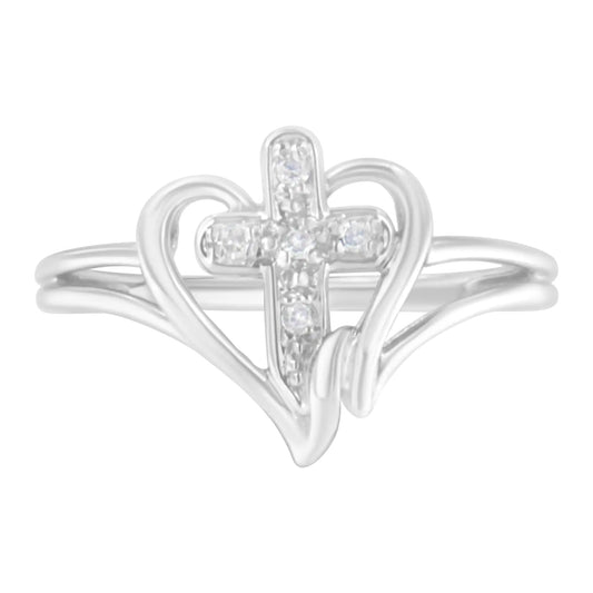White Gold Diamond-Accented Cross & Open Heart Promise Fashion Ring (H-I Color, I1-I2 Clarity)