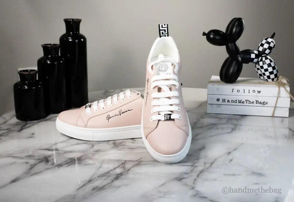 Versace Signature Lace Leather Sneakers Blush