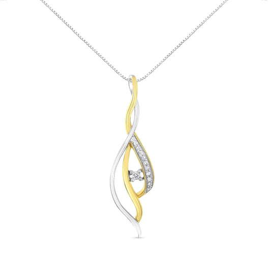 Espira Two-Tone Gold Round Cut Diamond Cascade Pendant Necklace (1/10 cttw, J-K Color, I2-I3 Clarity)