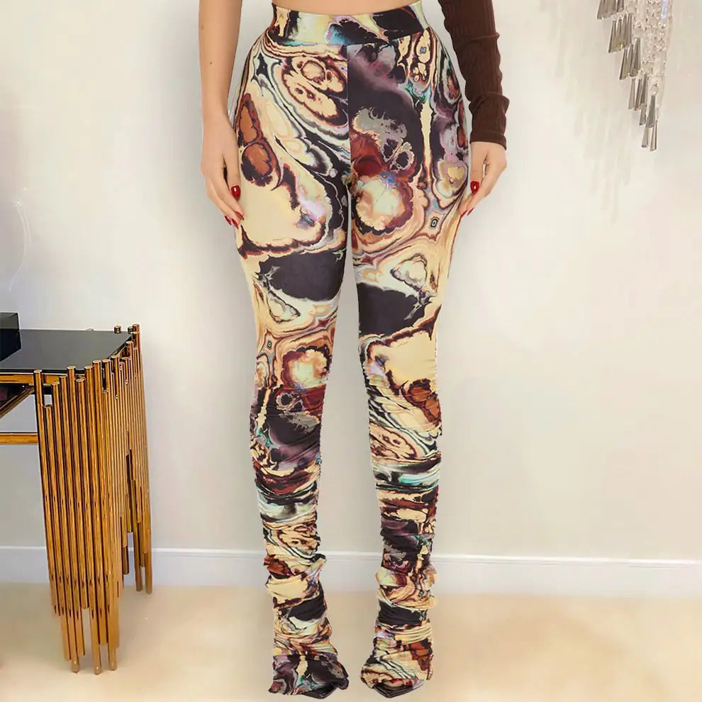 Skinny Printed High Waist Irregular Pants for Women