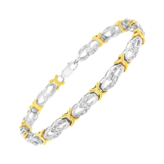 Yellow Gold Plated Sterling Silver 1/4 cttw Diamond Infinity and X Link Bracelet (I-J Clarity, I2-I3 Color) - Size 7.25"