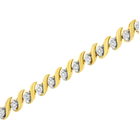 Yellow Gold Plated .925 Sterling Silver 1/2 Cttw 2-Prong Set Diamond S Link Tennis Bracelet (I-J Color, I3 Clarity)- 7.25"