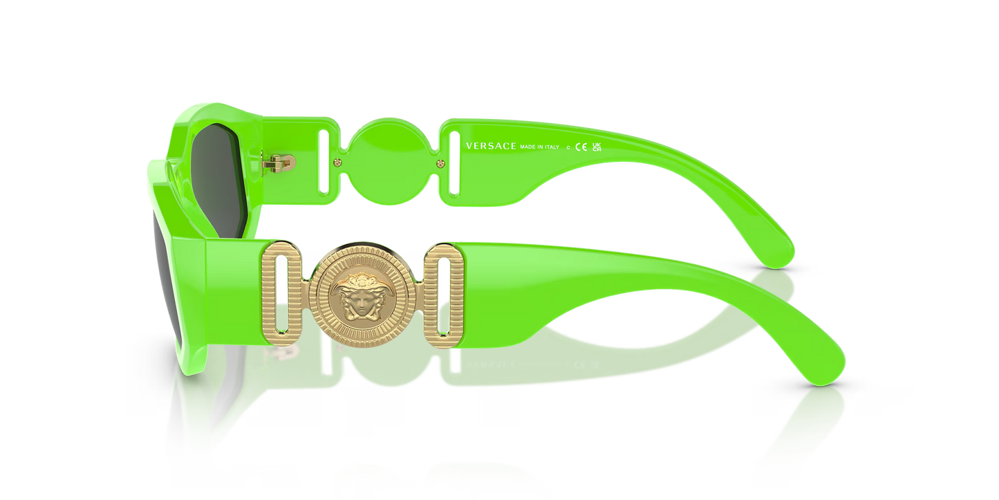 Versace Man Sunglasses Green Fluo Frame Dark Grey Lenses 53MM