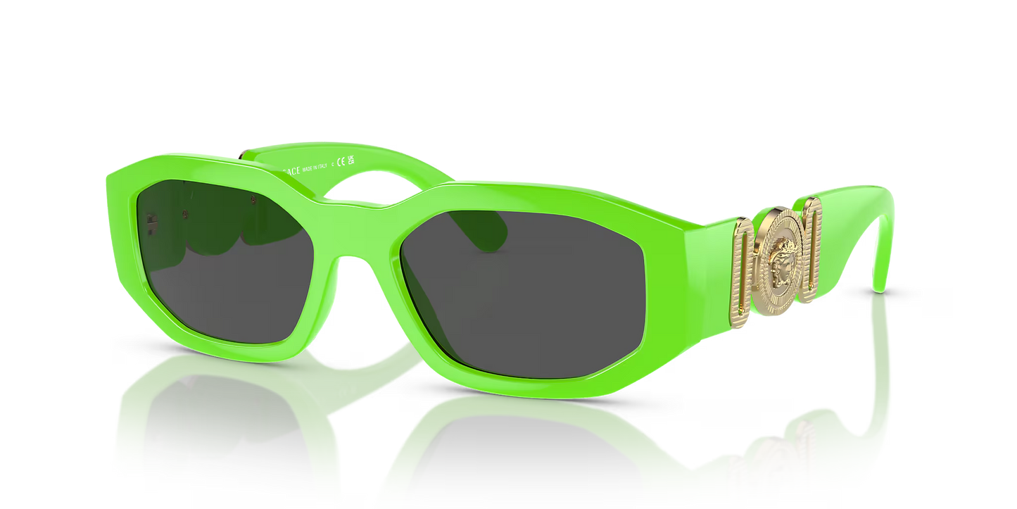 Versace Man Sunglasses Green Fluo Frame Dark Grey Lenses 53MM
