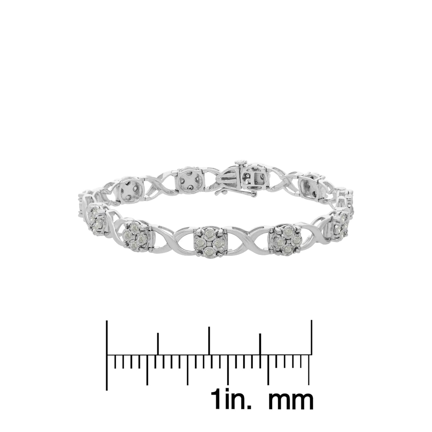 .925 Sterling Silver Rose-Cut Diamond Love Locks Link Bracelet (1.00cttw,I-J color,I3-Promo clarity)