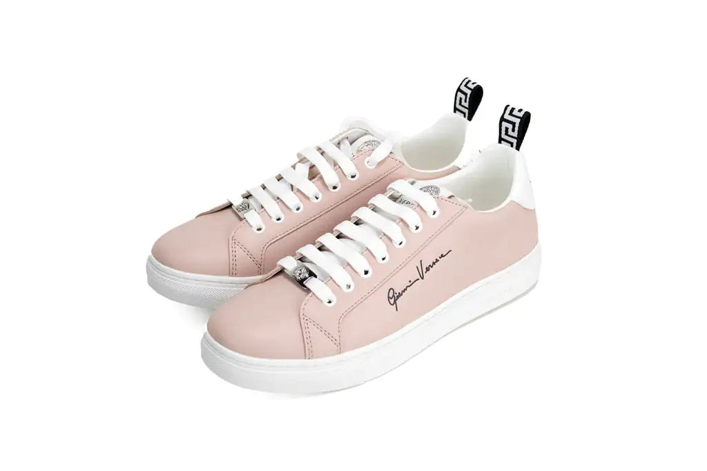 Versace Signature Lace Leather Sneakers Blush