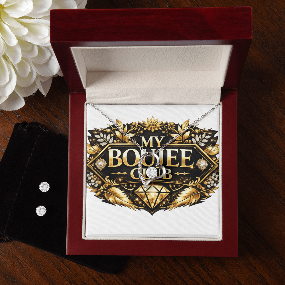 14Kt White Gold Finish - Forever Love Necklace and Cubic Zirconia Earring Set