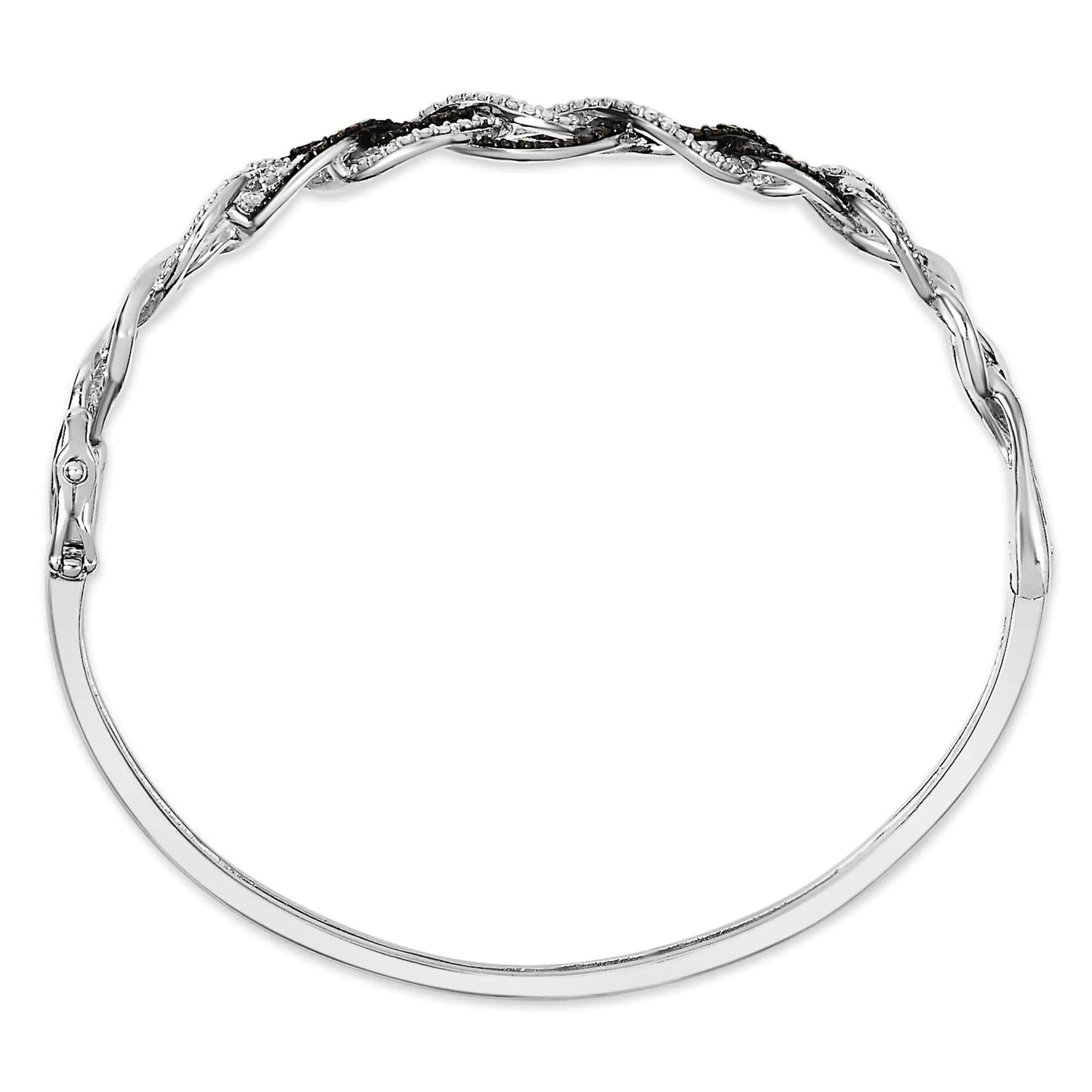 .925 Sterling Silver Diamond Swirl Bangle - Black & White, 7.75"
