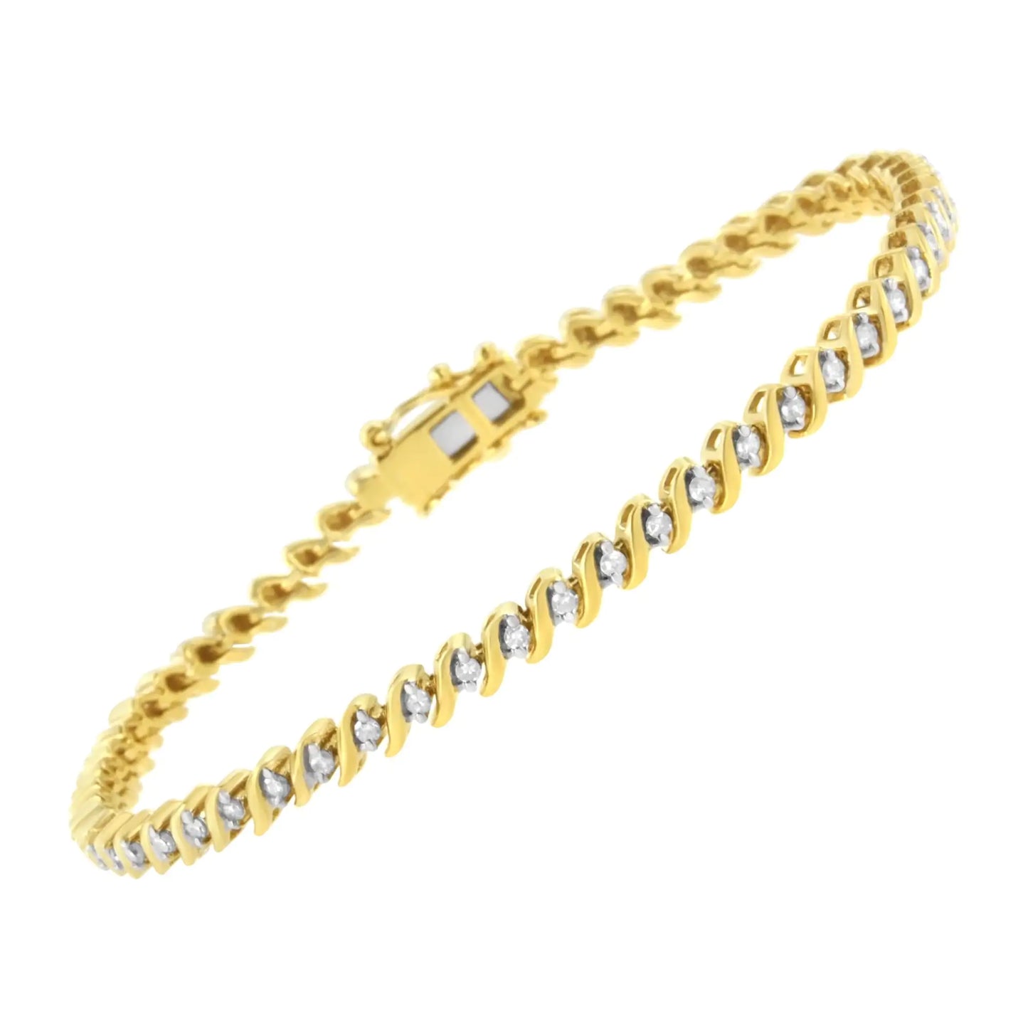 Yellow Gold Plated .925 Sterling Silver 1/2 Cttw 2-Prong Set Diamond S Link Tennis Bracelet (I-J Color, I3 Clarity)- 7.25"