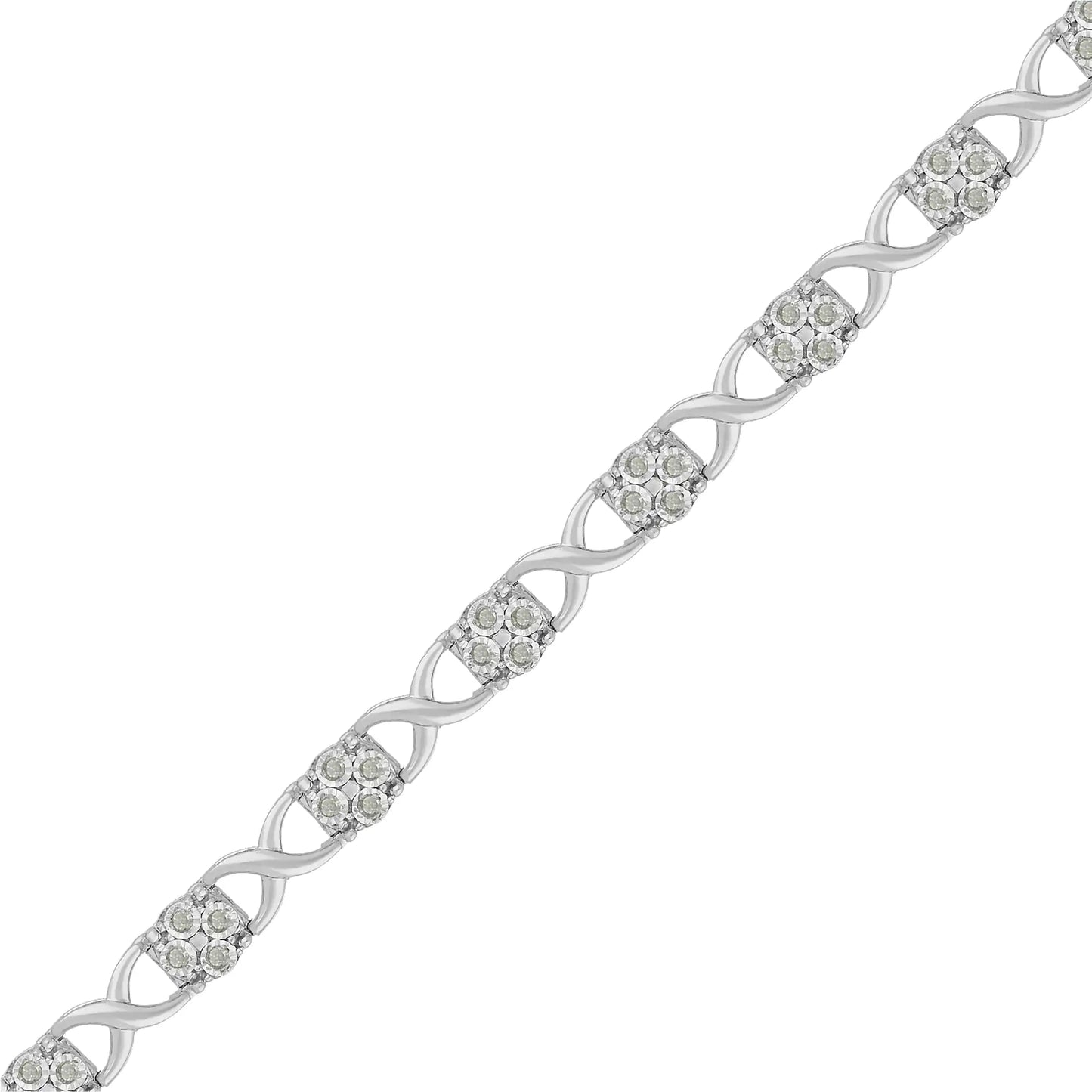 .925 Sterling Silver Rose-Cut Diamond Love Locks Link Bracelet (1.00cttw,I-J color,I3-Promo clarity)
