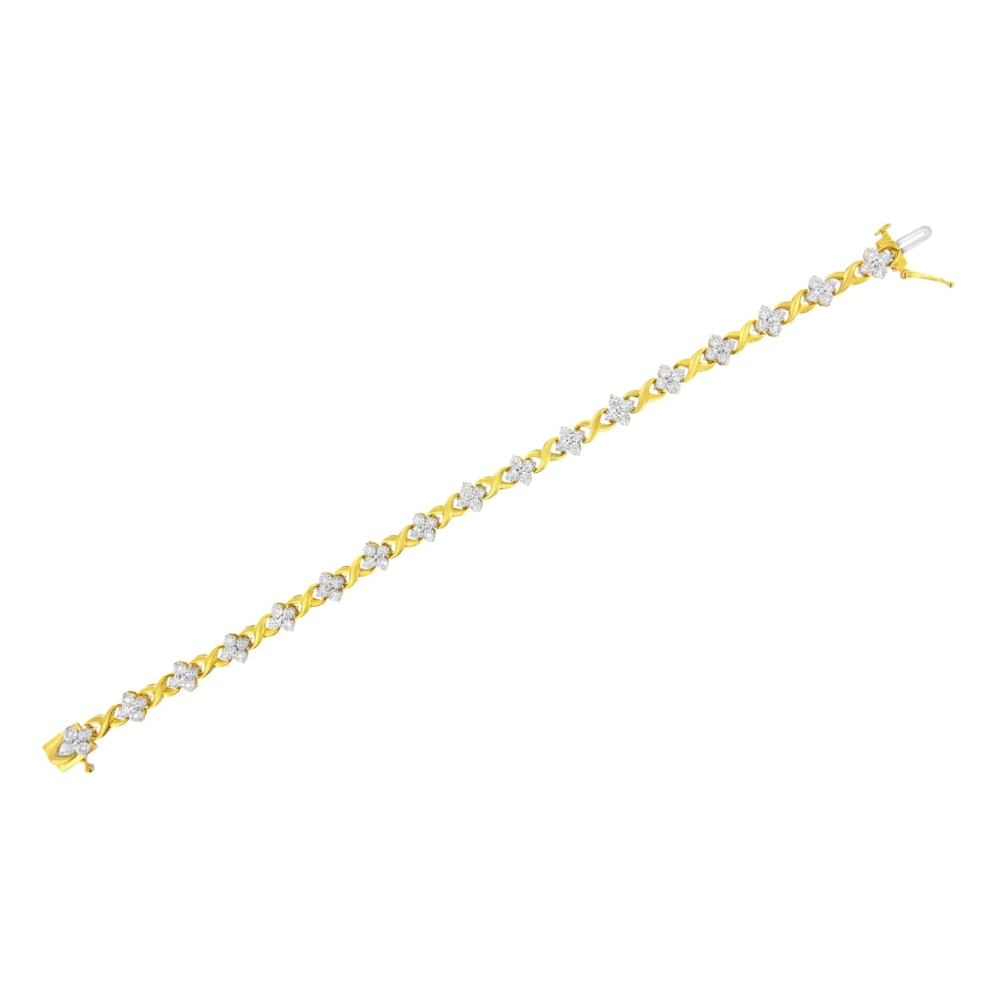 Yellow Gold Plated Sterling Silver 1/4 cttw Diamond 4 Leaf Clover Link Tennis Bracelet (I-J Color, I2-I3 Clarity) - Size 7.25"
