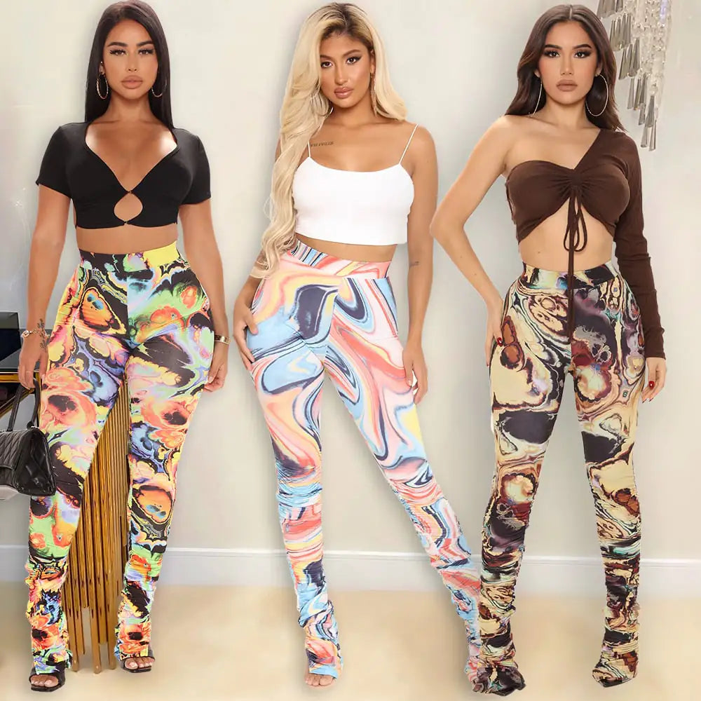 Skinny Printed High Waist Irregular Pants for Women