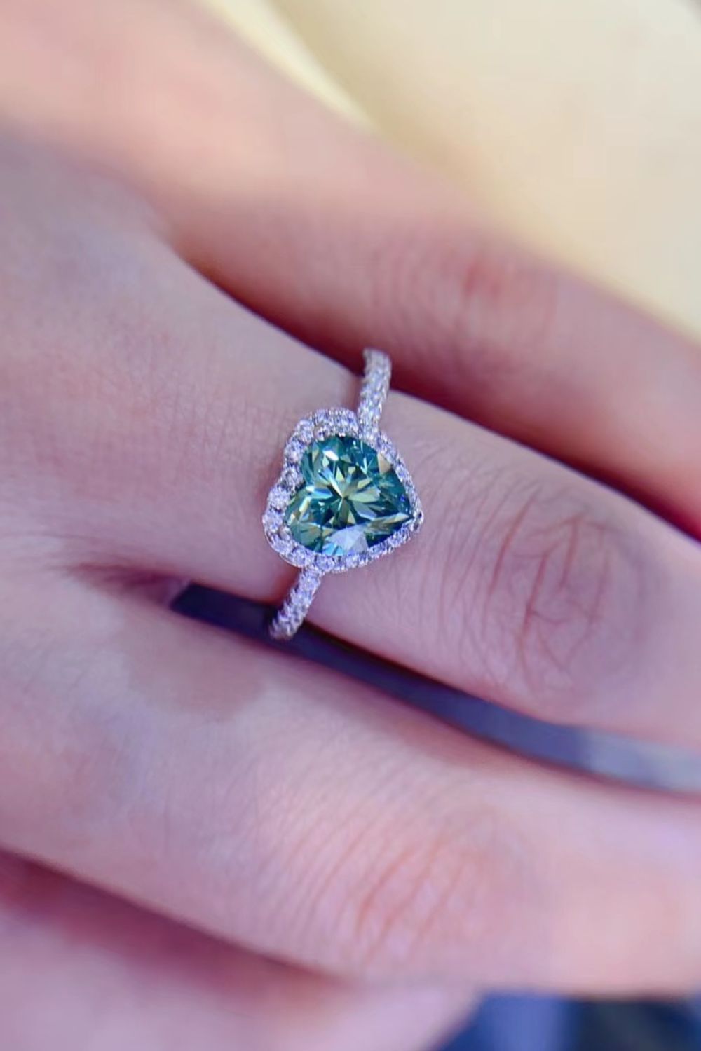 1 Carat Moissanite Heart Ring – Green