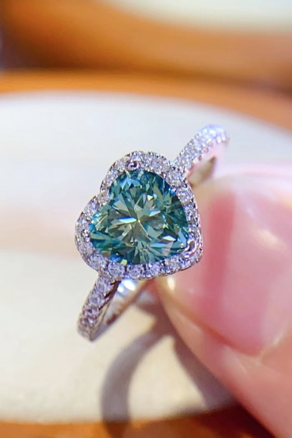 1 Carat Moissanite Heart Ring – Green
