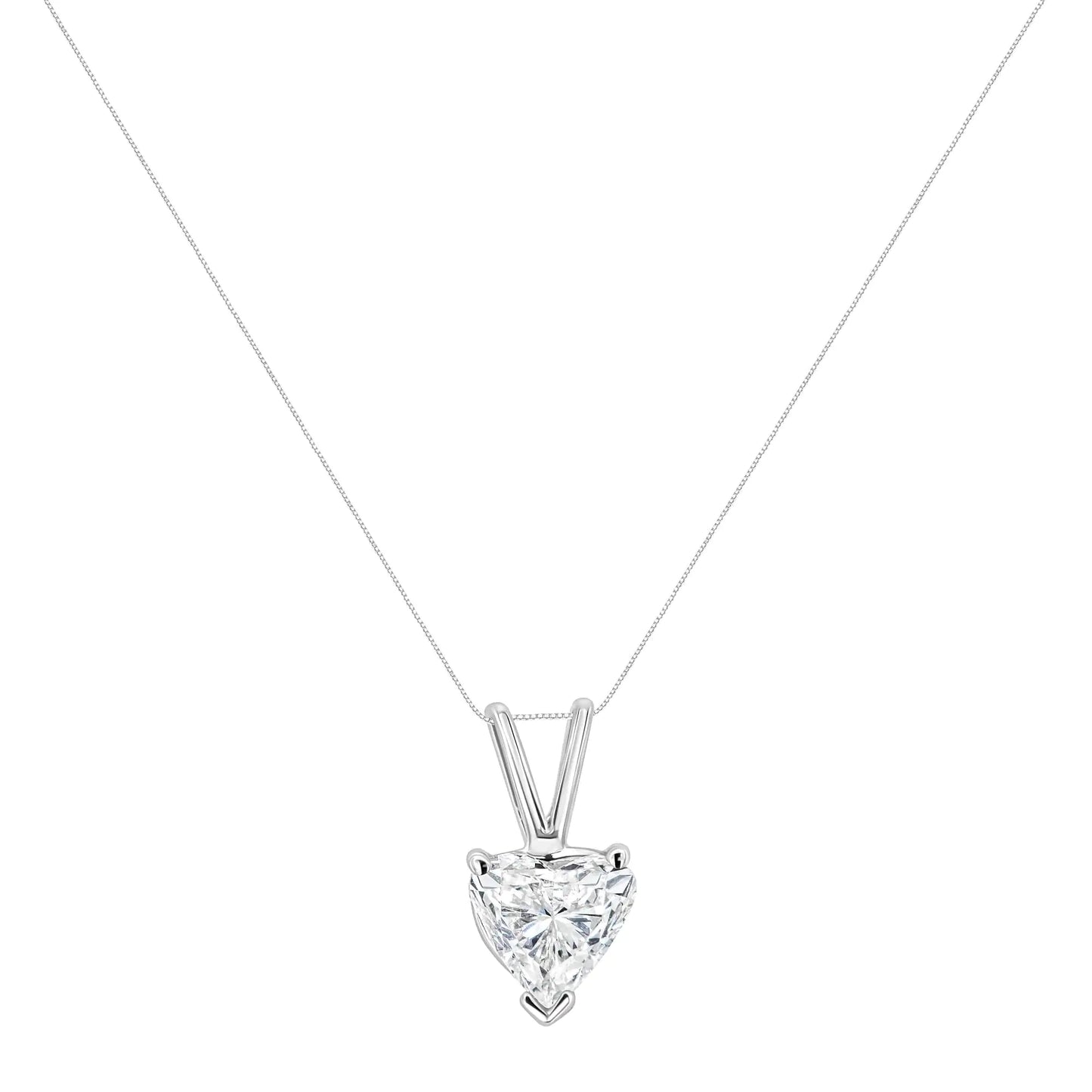 14K White Gold 3-Prong Set Heart Shaped 0.5 Cttw Solitaire Lab Grown Diamond 18" Pendant Necklace (F-G Color, VS2-SI1 Clarity)