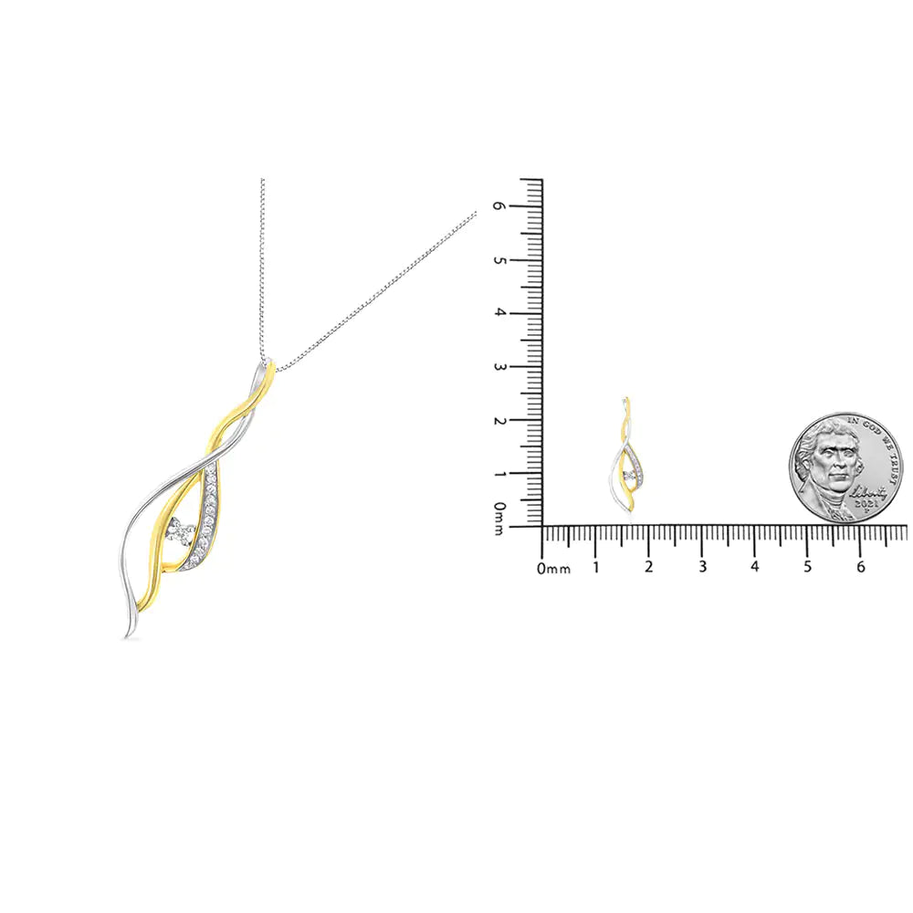 Espira Two-Tone Gold Round Cut Diamond Cascade Pendant Necklace (1/10 cttw, J-K Color, I2-I3 Clarity)
