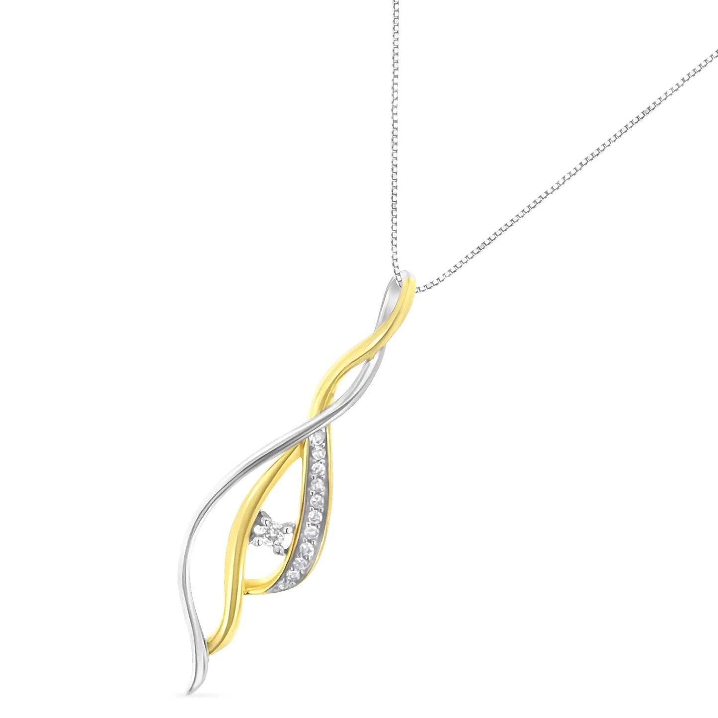 Espira Two-Tone Gold Round Cut Diamond Cascade Pendant Necklace (1/10 cttw, J-K Color, I2-I3 Clarity)