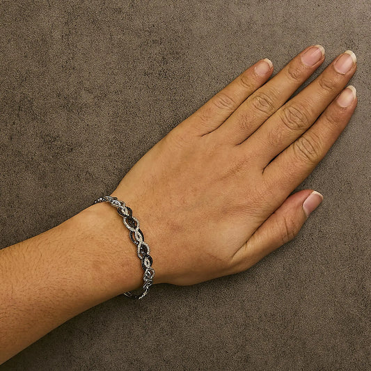 .925 Sterling Silver Diamond Swirl Bangle - Black & White, 7.75"