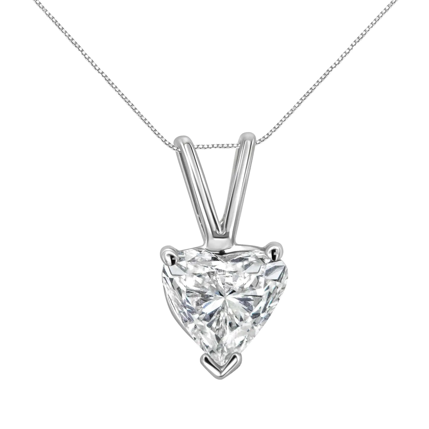 14K White Gold 3-Prong Set Heart Shaped 0.5 Cttw Solitaire Lab Grown Diamond 18" Pendant Necklace (F-G Color, VS2-SI1 Clarity)
