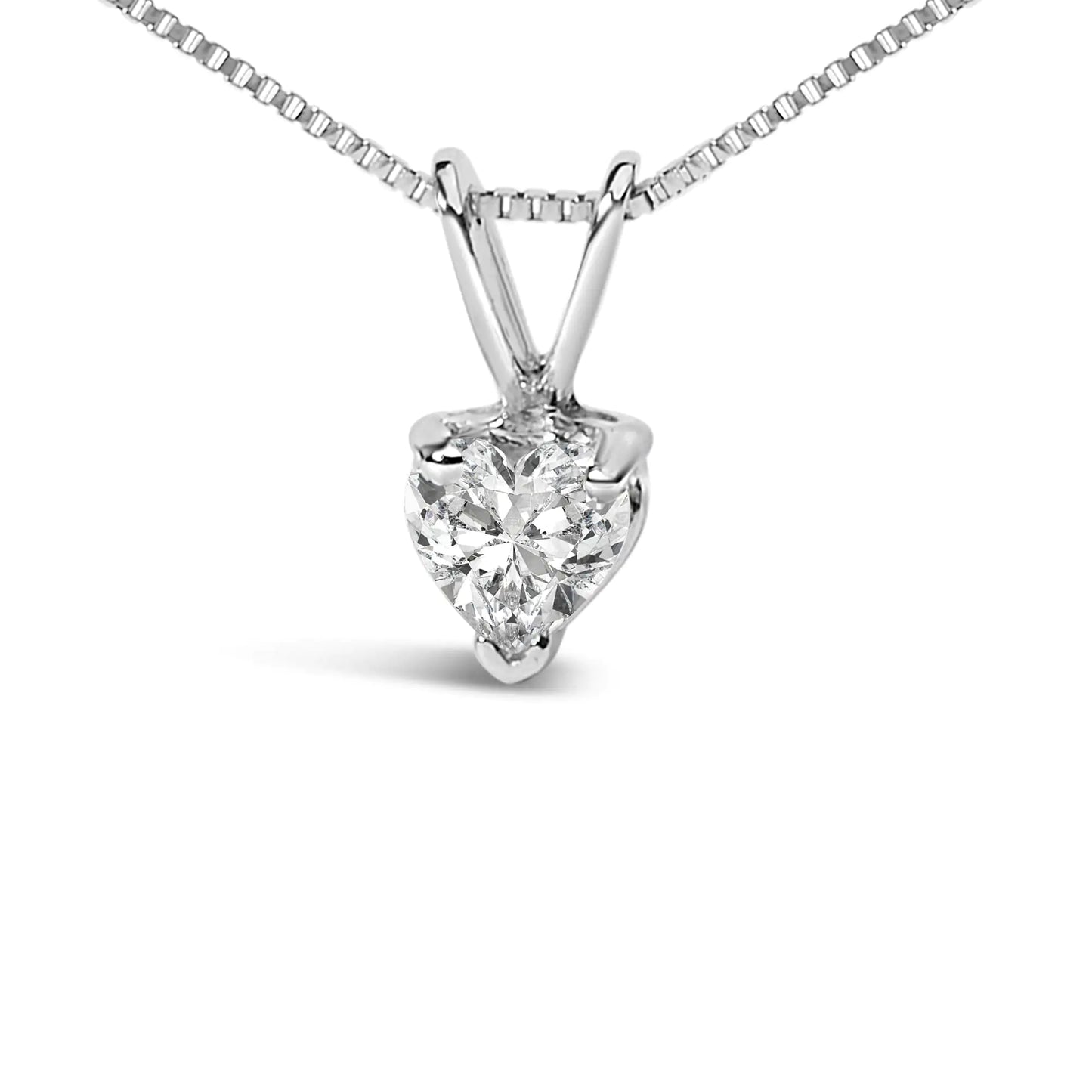 14K White Gold 3-Prong Set Heart Shaped 0.5 Cttw Solitaire Lab Grown Diamond 18" Pendant Necklace (F-G Color, VS2-SI1 Clarity)