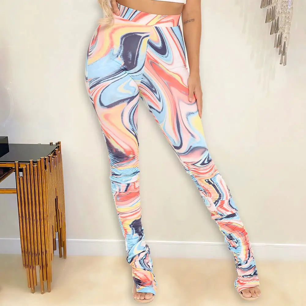 Skinny Printed High Waist Irregular Pants for Women