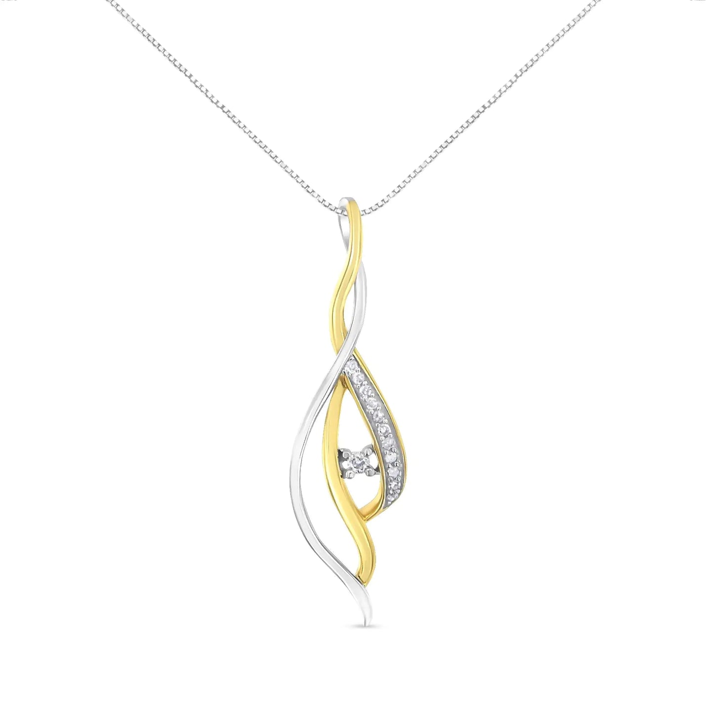 Espira Two-Tone Gold Round Cut Diamond Cascade Pendant Necklace (1/10 cttw, J-K Color, I2-I3 Clarity)