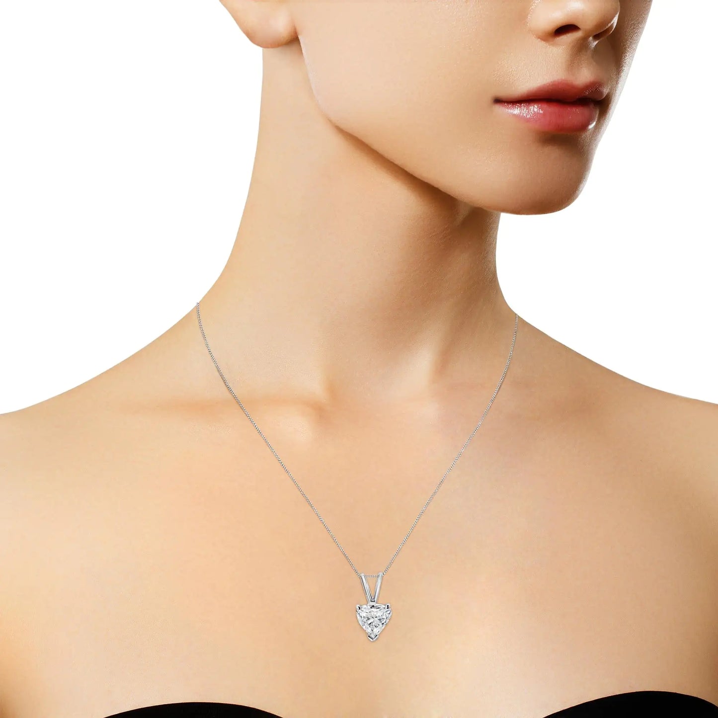 14K White Gold 3-Prong Set Heart Shaped 0.5 Cttw Solitaire Lab Grown Diamond 18" Pendant Necklace (F-G Color, VS2-SI1 Clarity)