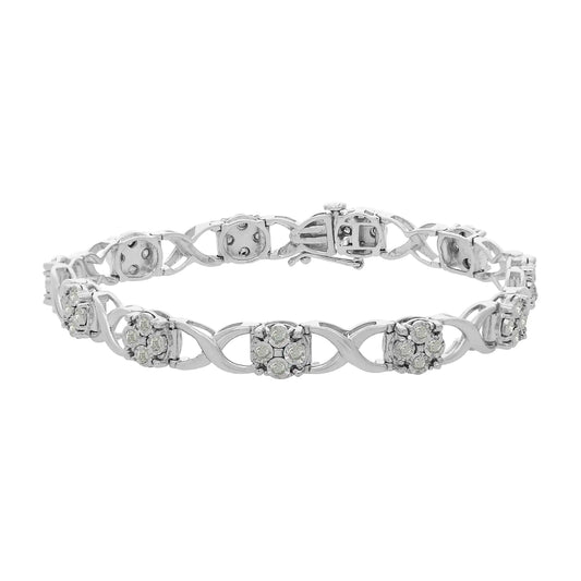 .925 Sterling Silver Rose-Cut Diamond Love Locks Link Bracelet (1.00cttw,I-J color,I3-Promo clarity)