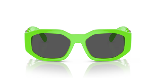 Versace Man Sunglasses Green Fluo Frame Dark Grey Lenses 53MM