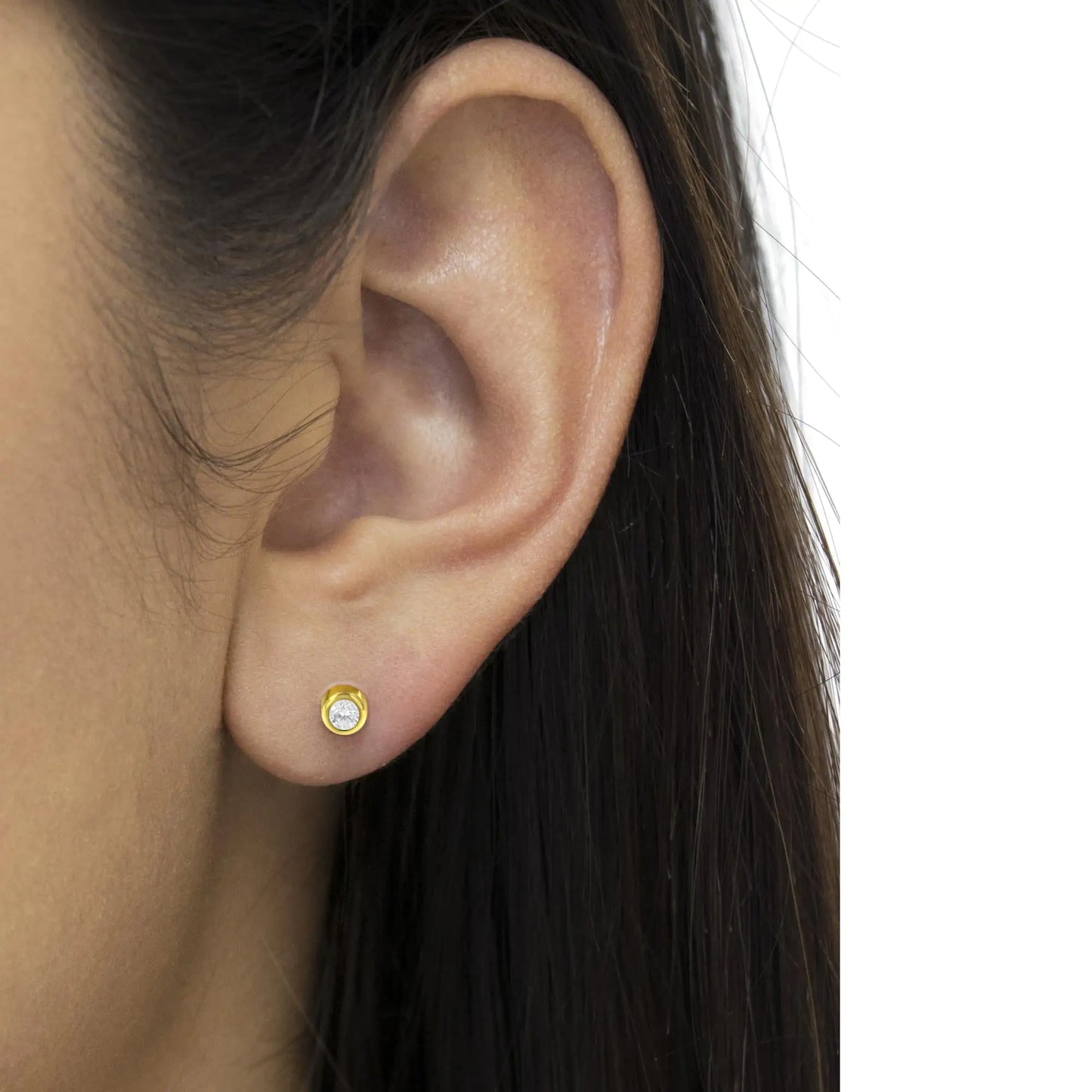 10K Gold 1/5 Cttw Round Brilliant-Cut Near Colorless Diamond Bezel-Set Stud Earrings (H-I Color, I1-I2 Clarity)