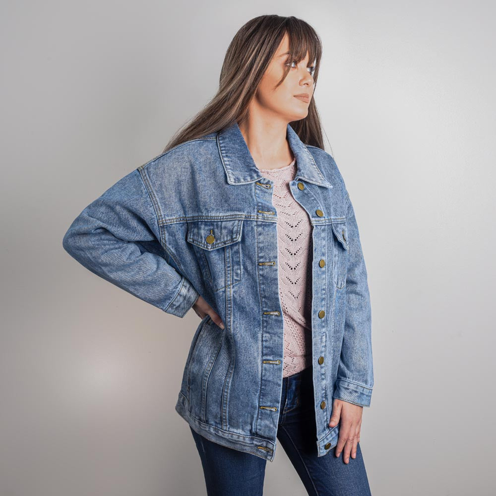 "My Boujee Club" Oversized Women's DTG Denim Jacket