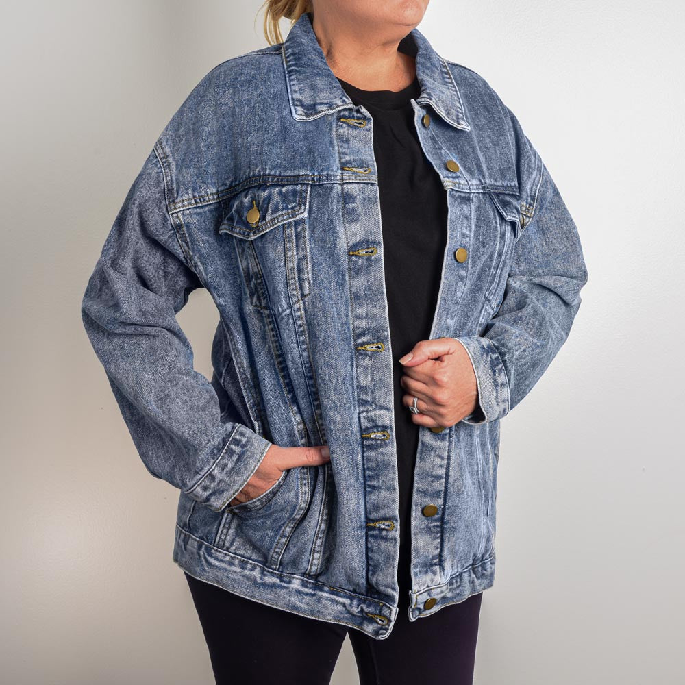 "My Boujee Club" Oversized Women's DTG Denim Jacket