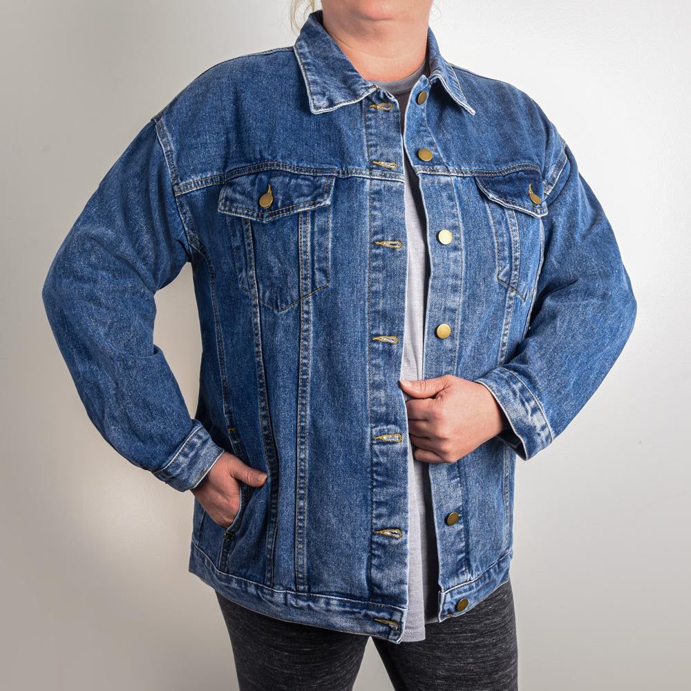 "My Boujee Club" Oversized Women's DTG Denim Jacket