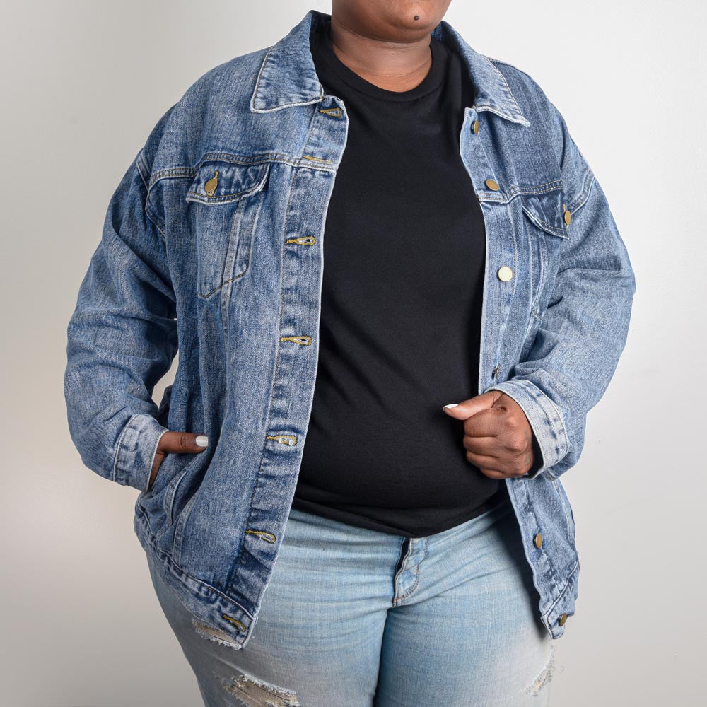 "My Boujee Club" Oversized Women's DTG Denim Jacket
