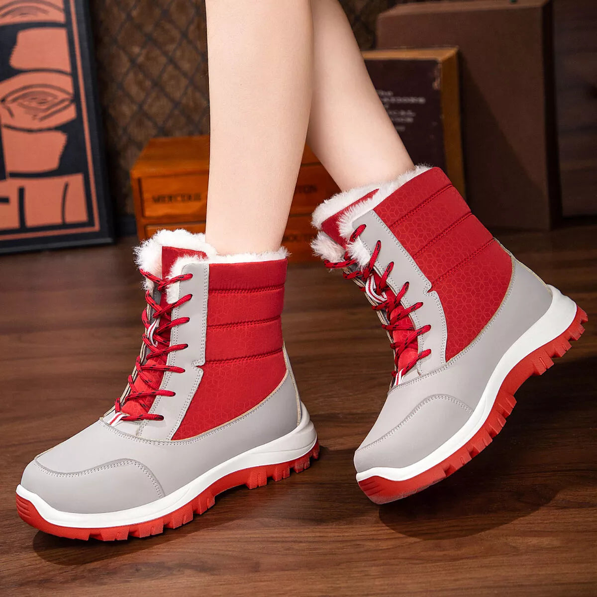 Winter Waterproof Snow Boots with Warm Fur Lining