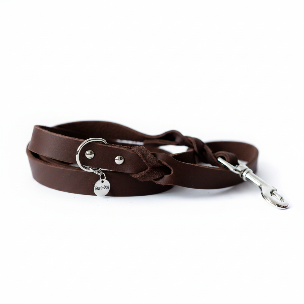 Dark Brown Braided Leather Dog Leash