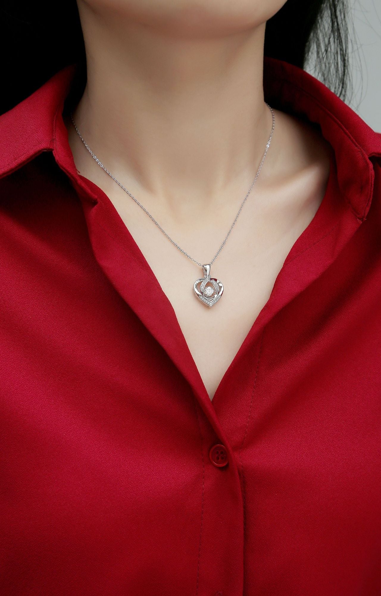 With You in My Heart Moissanite Sterling Silver Pendant Necklace