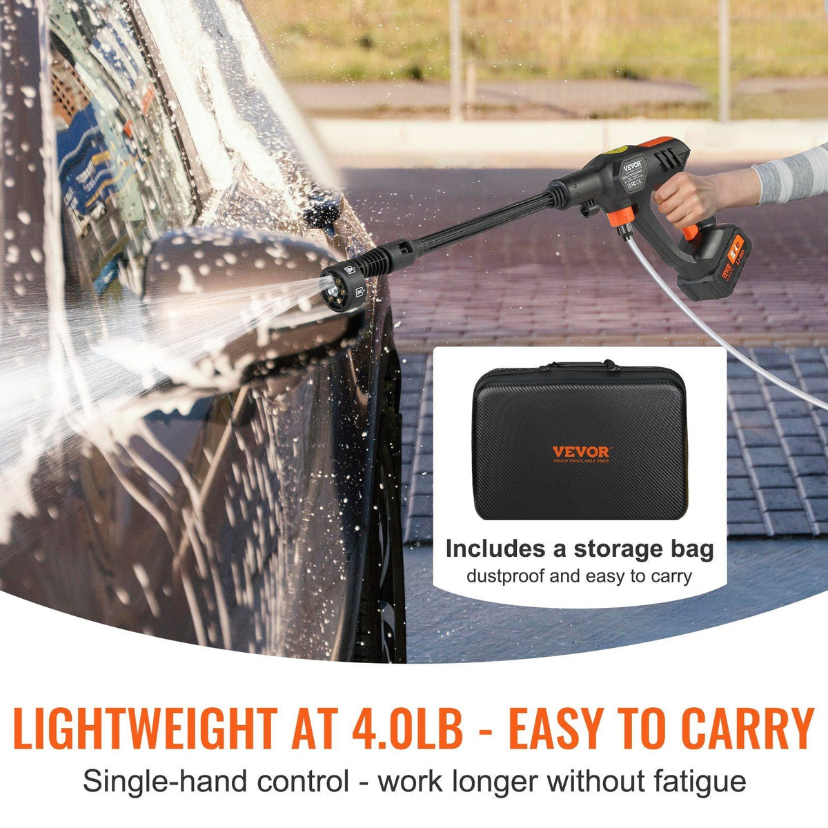 Cordless Pressure Washer, 652 PSI, 1.1 GPM, 4.0Ah Battery & 6-in-1 Nozzle