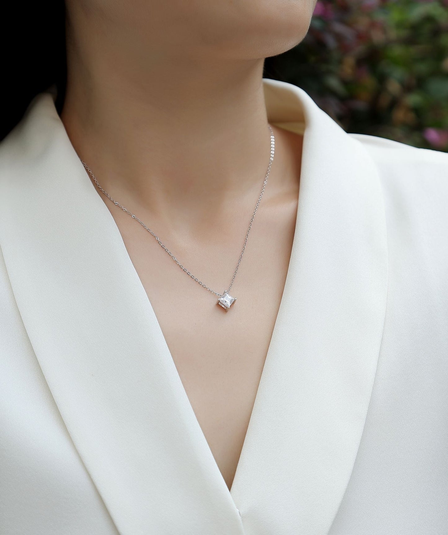 Stay Together Square Moissanite Pendant — S925 Sterling Silver & Platinum-Plated