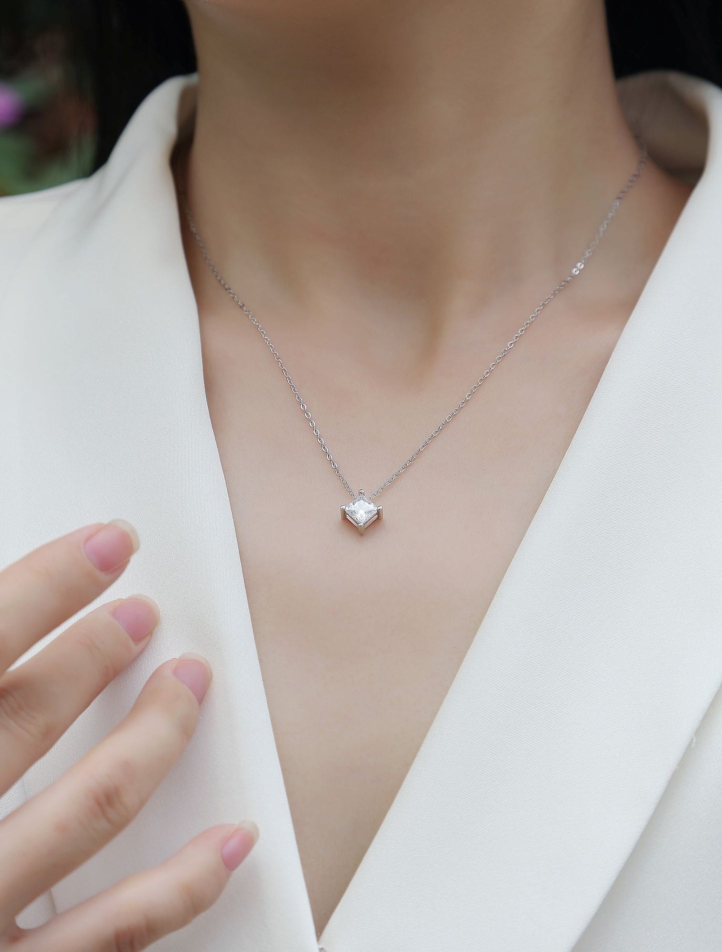 Stay Together Square Moissanite Pendant — S925 Sterling Silver & Platinum-Plated