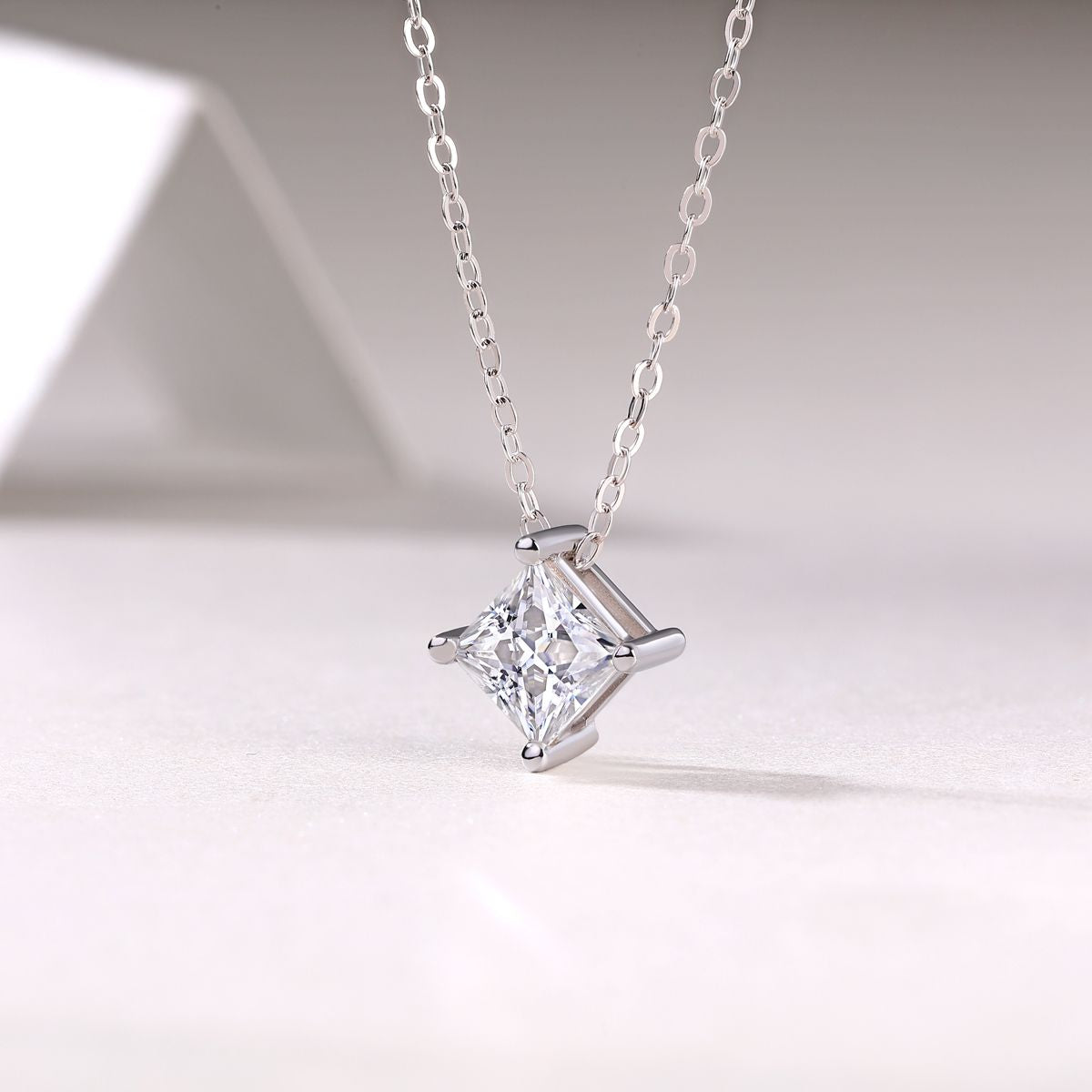 Stay Together Square Moissanite Pendant — S925 Sterling Silver & Platinum-Plated