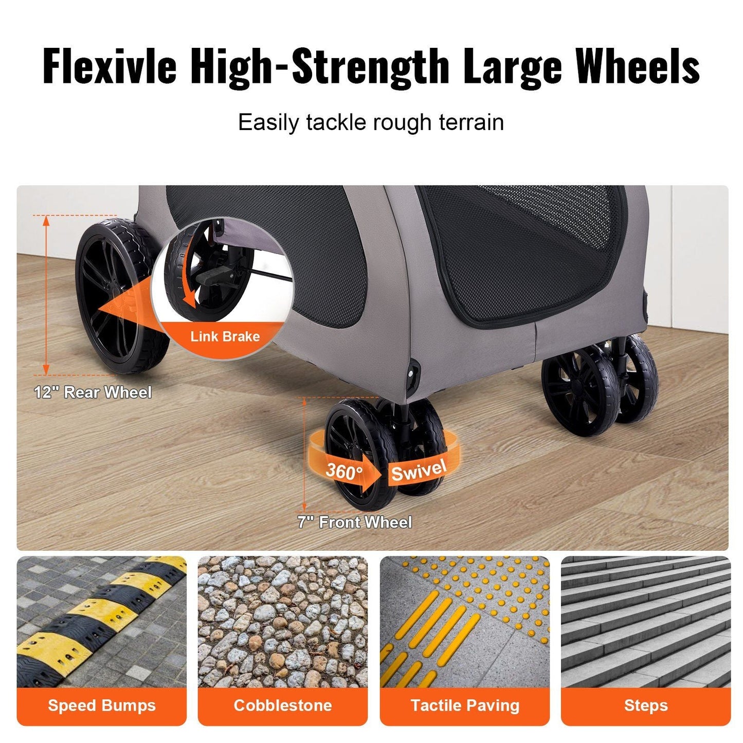 Pet Stroller - 4-Wheels Dog Stroller Carrier 160lbs Weight Capacity Portable