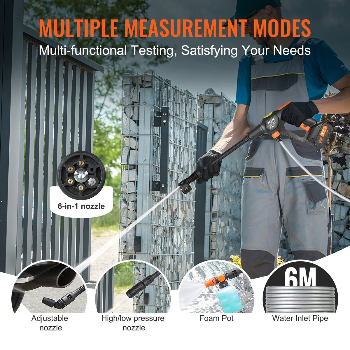 Cordless Pressure Washer, 652 PSI, 1.1 GPM, 4.0Ah Battery & 6-in-1 Nozzle
